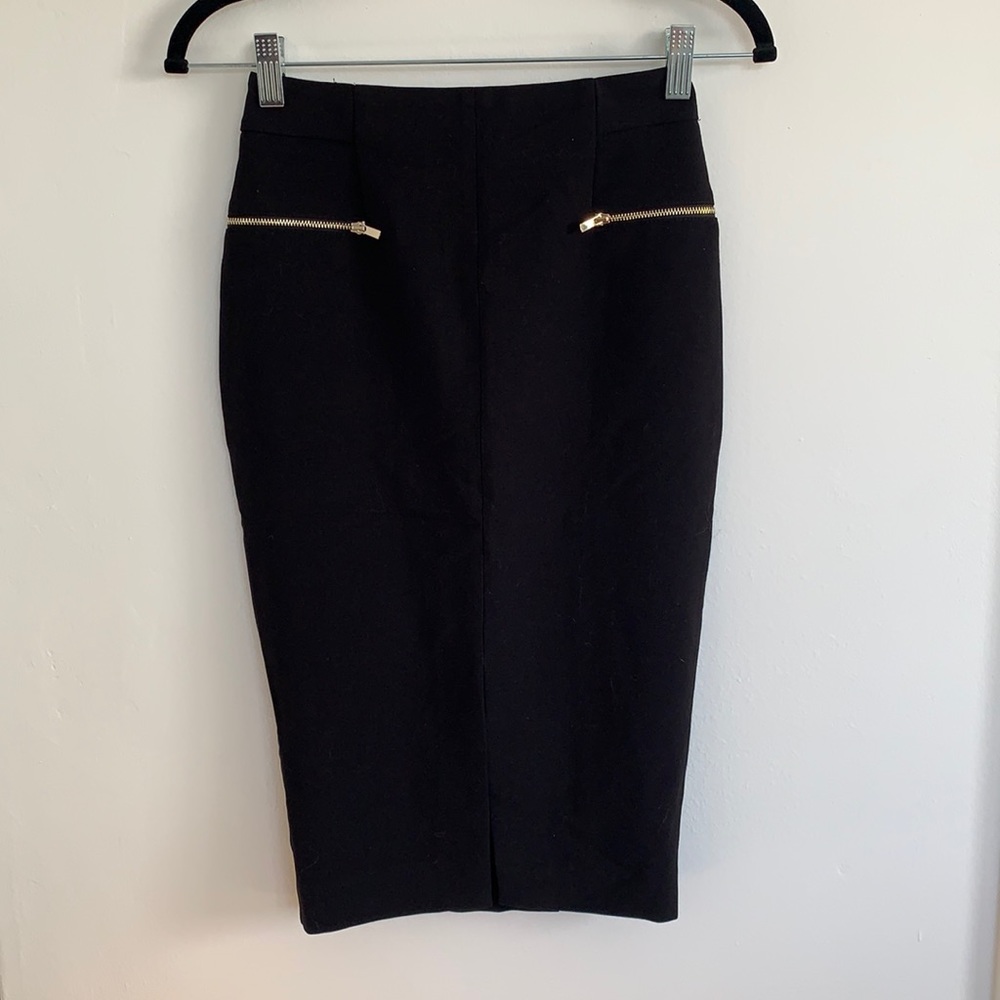 H&M Black Midi Pencil Skirt with Front Slit Size 2